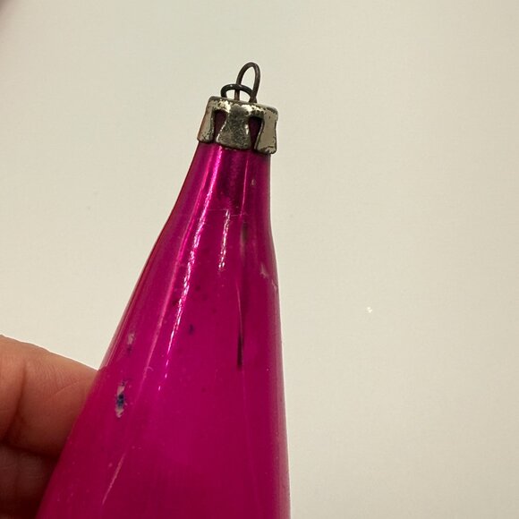 2 Vtg Poland Mercury Glass Teardrop Icicle Christmas Ornaments 8.5" Fuschia Red - Picture 9 of 15